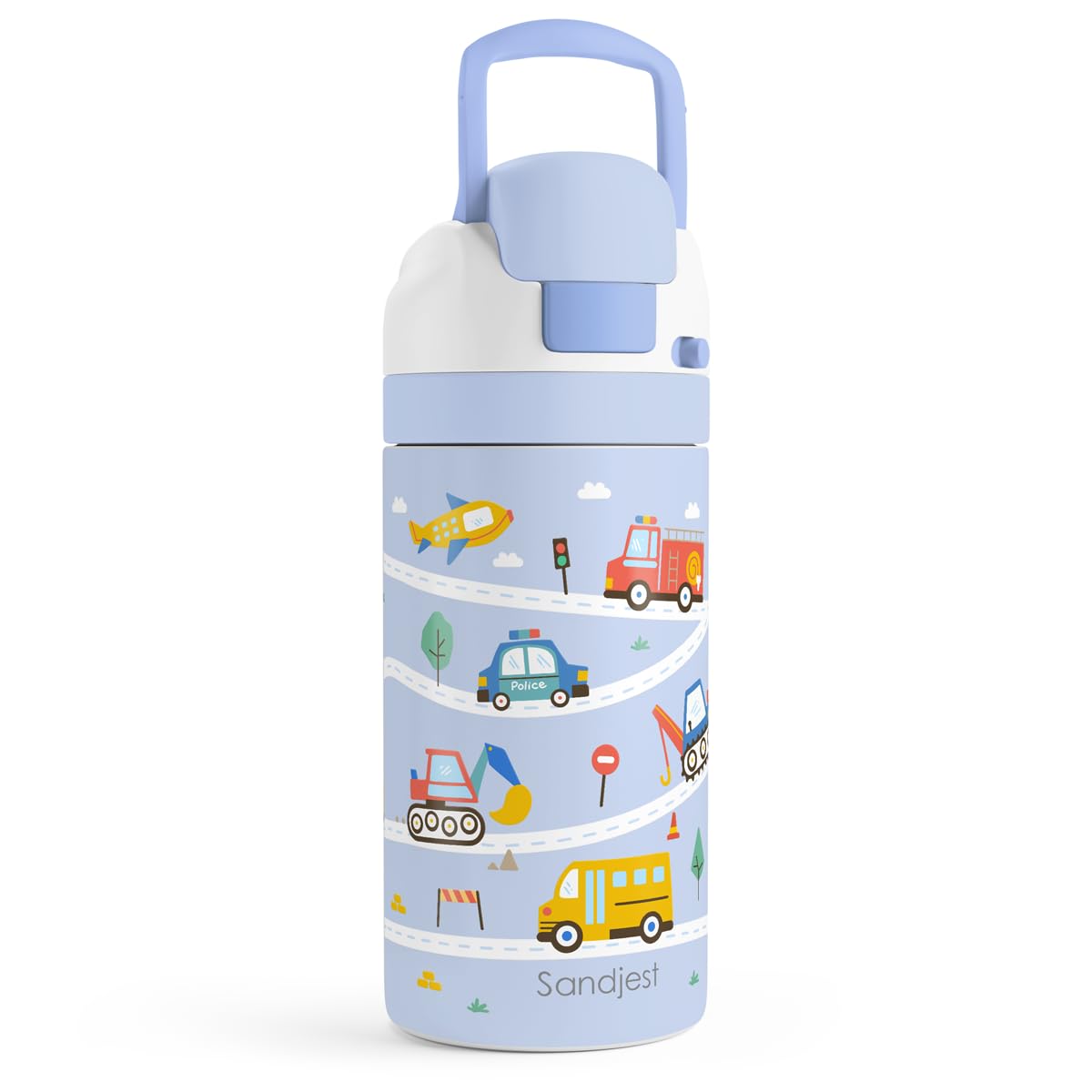 Construction Kids Insulated Stainless Steel Water Bottle 16 Oz, Travel Tumbler for School, Sports for Boys, Birthday, Back To Sc