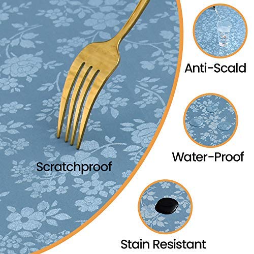 Romanstile Round Vinyl Tablecloth,100% Waterproof Heavy Duty Oil Spill Proof Stain Resistant Plastic Pu Table Cover With Flannel
