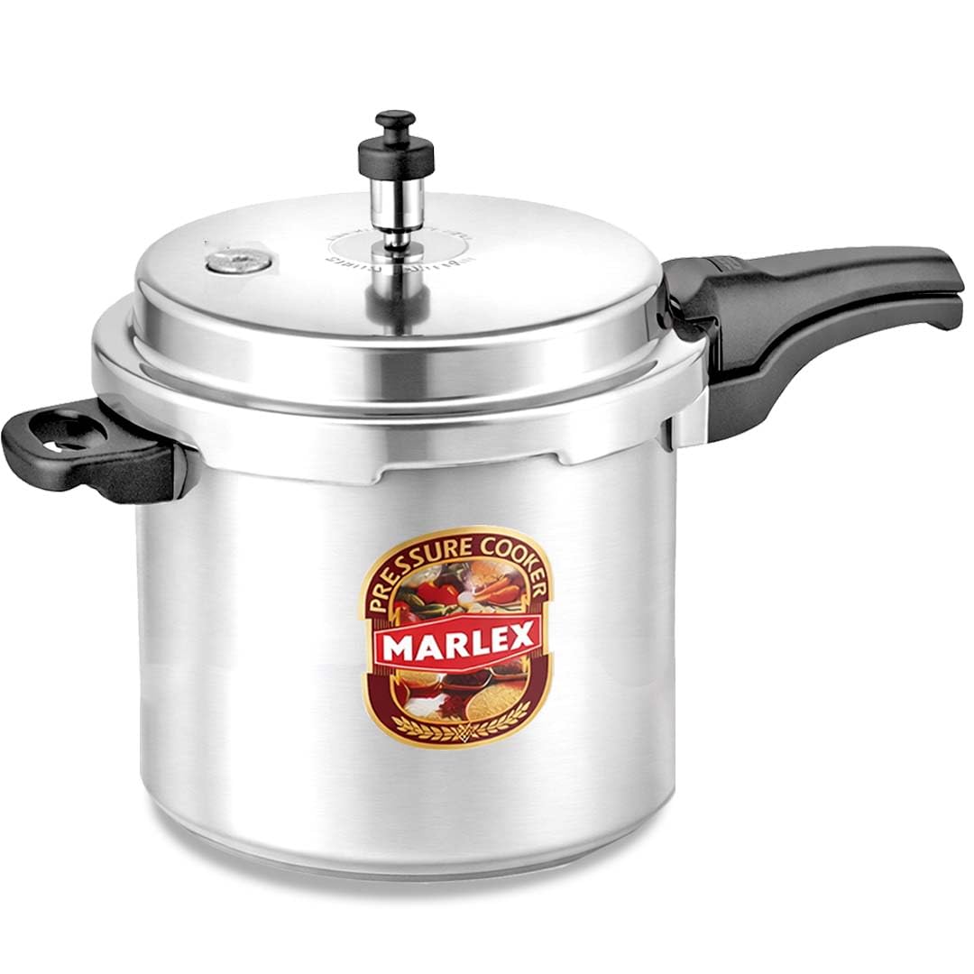 Marlex Deluxe 10 Litre Outer Lid Aluminum Pressure Cooker | Gas Stovetop Compatible Cooker, Non Induction Base, Metallic Safety 