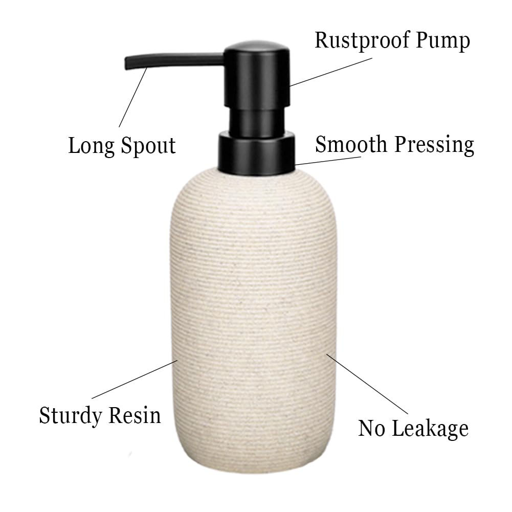 2Pcs Hand Soap Dispenser Set, Sandstone Textured Resin Liquid Soap Dispenser For Bathroom Countertop, Heavy & Sturdy Dish Wash S
