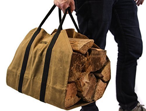 Readywares Waxed Canvas Firewood Carrier  Heavy Duty Firewood Log Carrier  Classic Durable Design Tan