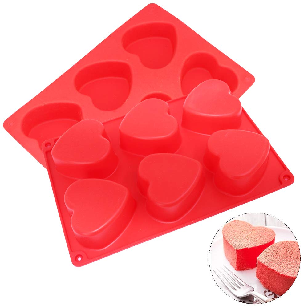 3 Packs 6 Cavities Heart Shaped Silicone Mold (Purple, Red, Brown), Findtop Baking Mold Cake Pan, Biscuit Chocolate Mold, Ice Cu