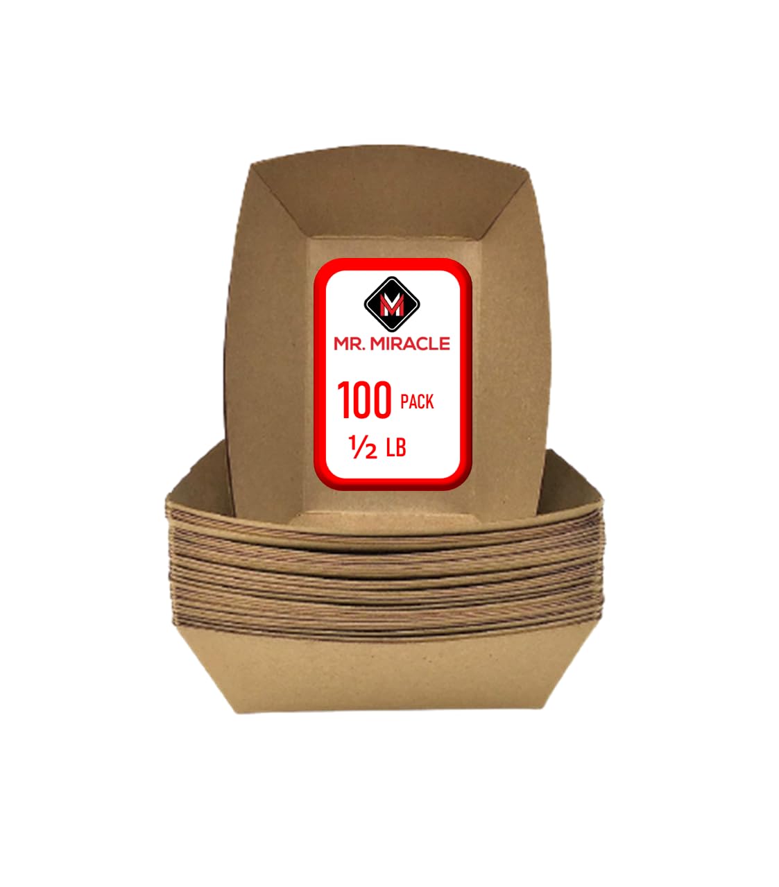 Mr Miracle Kraft Paper Food Tray. 1/2 Lb. (100 Pack). Disposable, Recyclable And Fully Biodegradable. Small Concession Food Boat