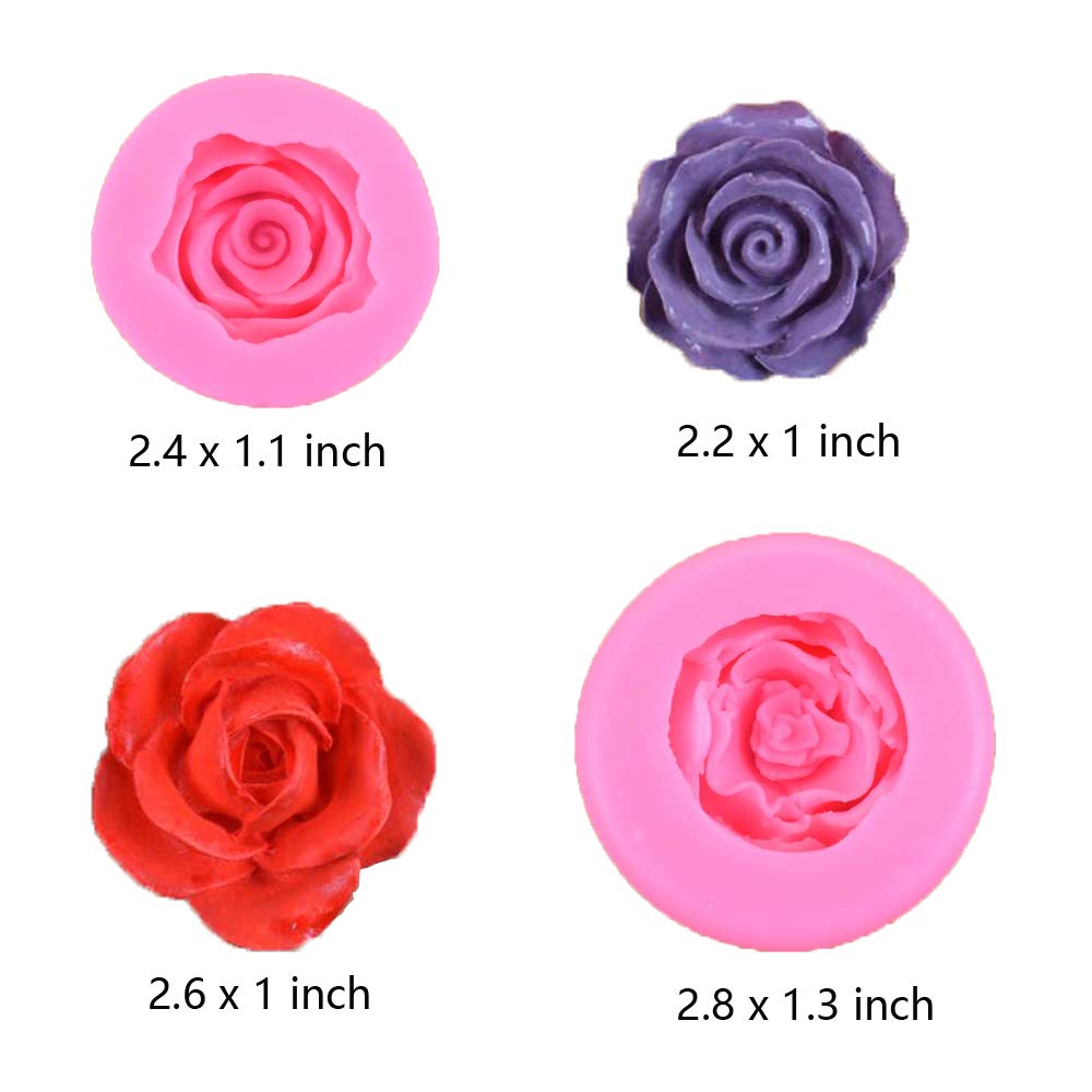 Obtanim 2 Pcs Bloom 3D Rose Flower Fondant Silicone Molds For Chocolate Cake Soap Candy Pastry Candle Dessert (2 Size)