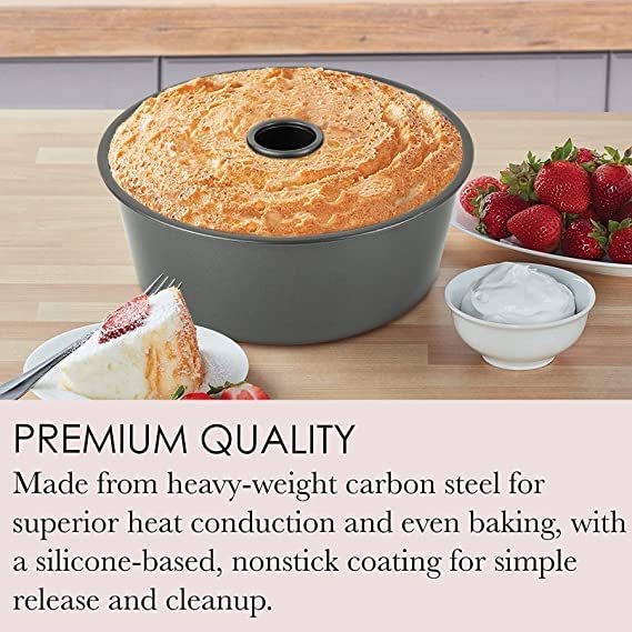Non-Stick Angel Food Cake Pan 10 Inch, Made Of Heavy Duty Dark Grey Aluminum For Home Kitchen