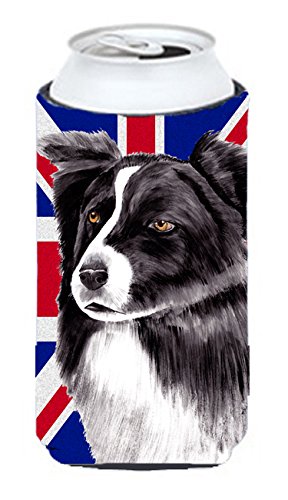 Border Collie with English Union Jack British Flag Tall Boy Beverage Insulator Hugger SC9824TBC