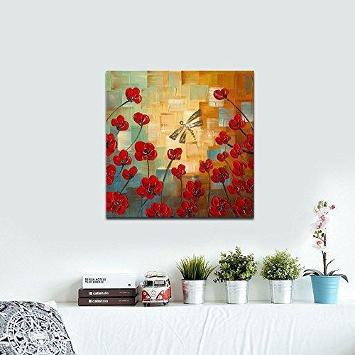 Wieco Art Dragonfly Floral Oil Paintings On Canvas Wall Art Ready To Hang For Bedroom Kitchen Dining Room Home Decorations Moder