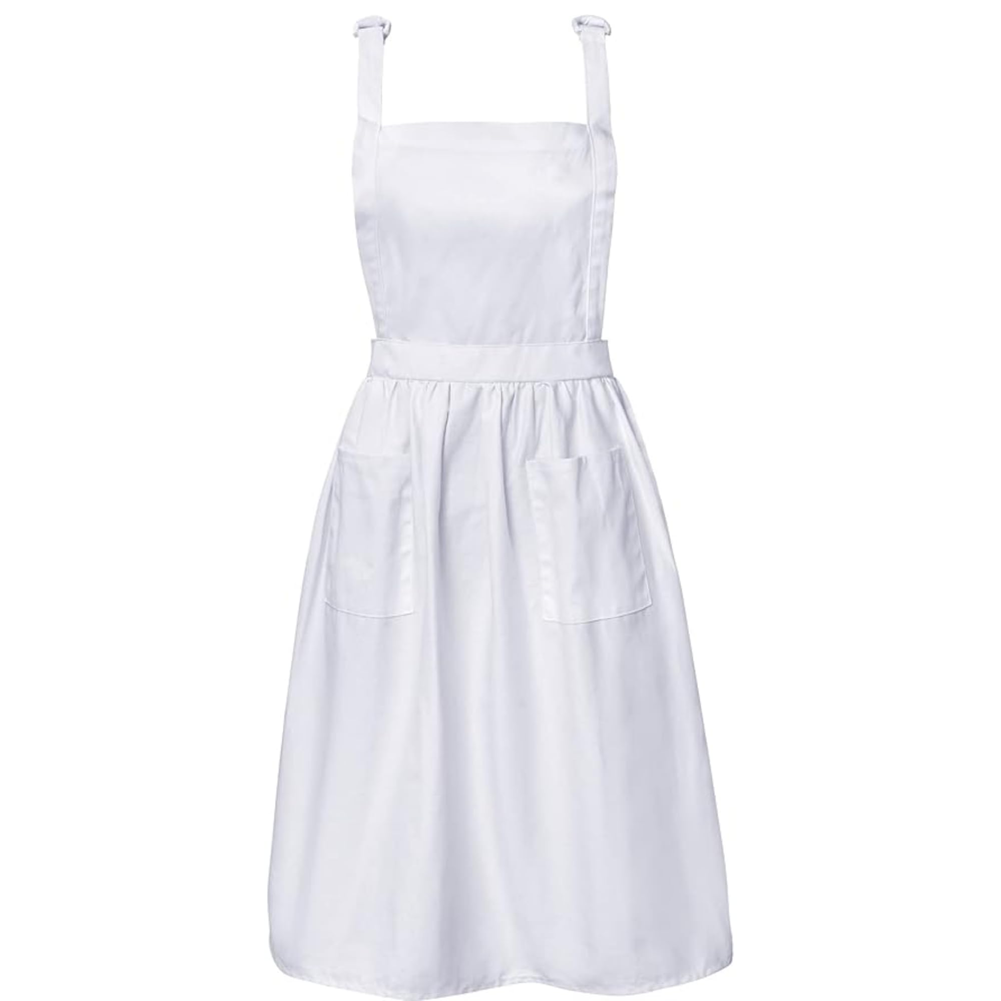 Geyoga Aprons for Women with Pockets Kitchen Cooking Waitress Maid Apron Vintage Skirt Cute Ruffle Dress Costume(White,Vintage S