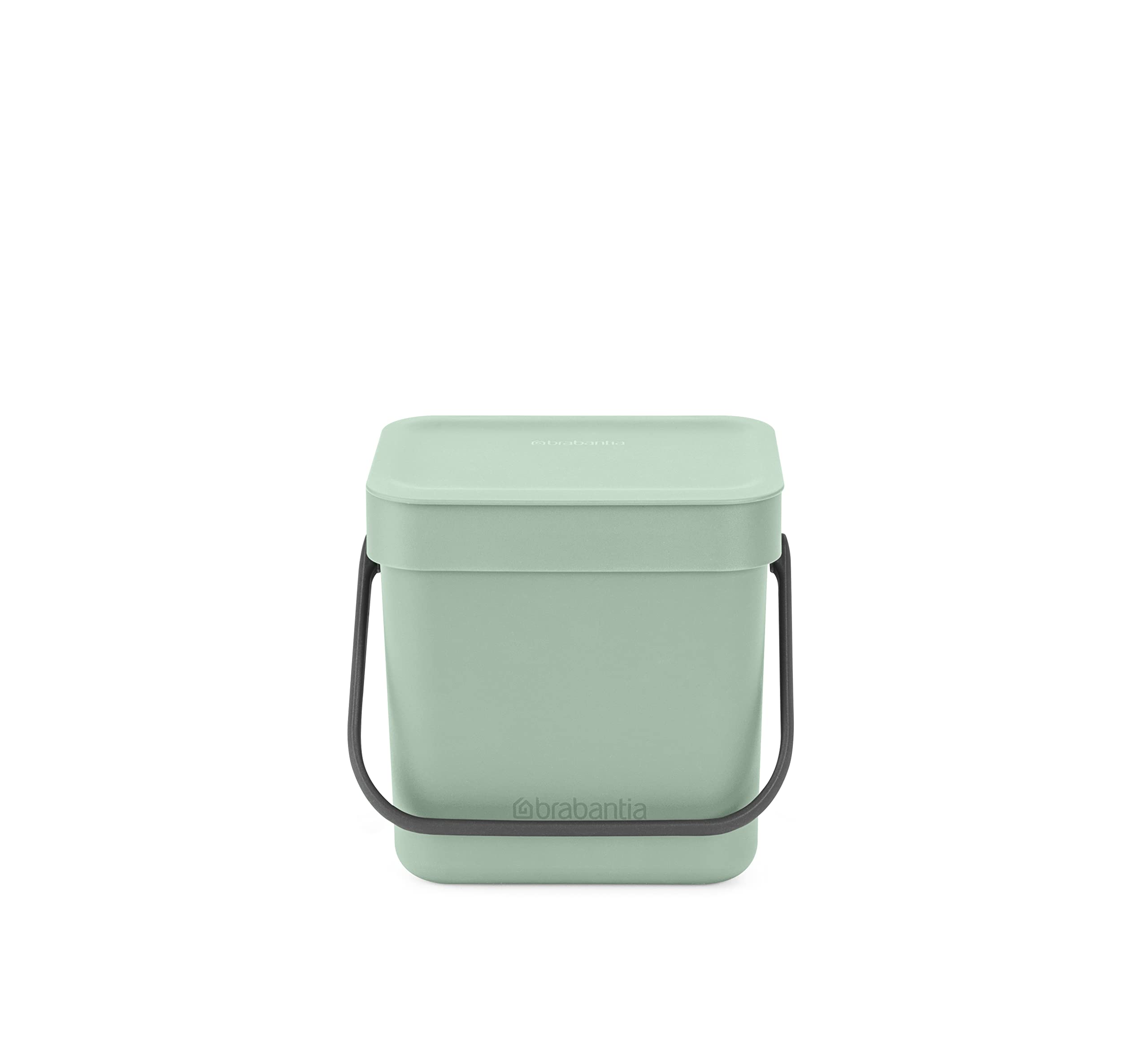 Brabantia Sort & Go Food Trash Can (08 Galjade Green) Small Countertop Kitchen Compost Caddy With Handle & Removable Lid, Easy C