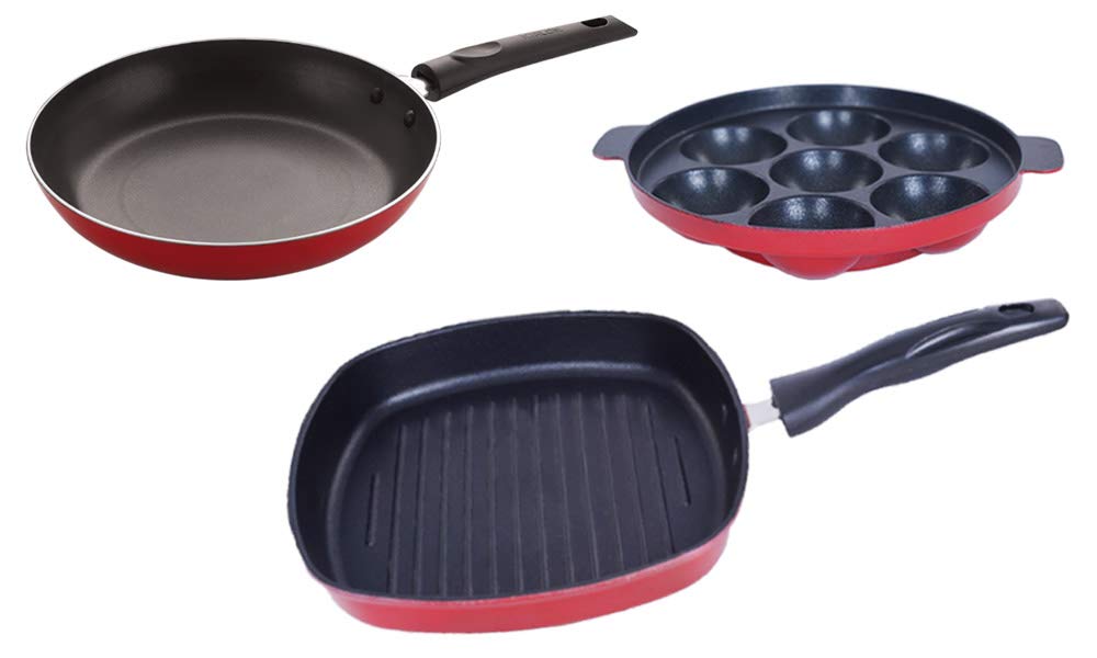 Nirlon Non Stick Pots And Pans Non Stick Cookware Set Of 3 Pieces With Bakelite Handle(Tp22_Ap7_Gp22)