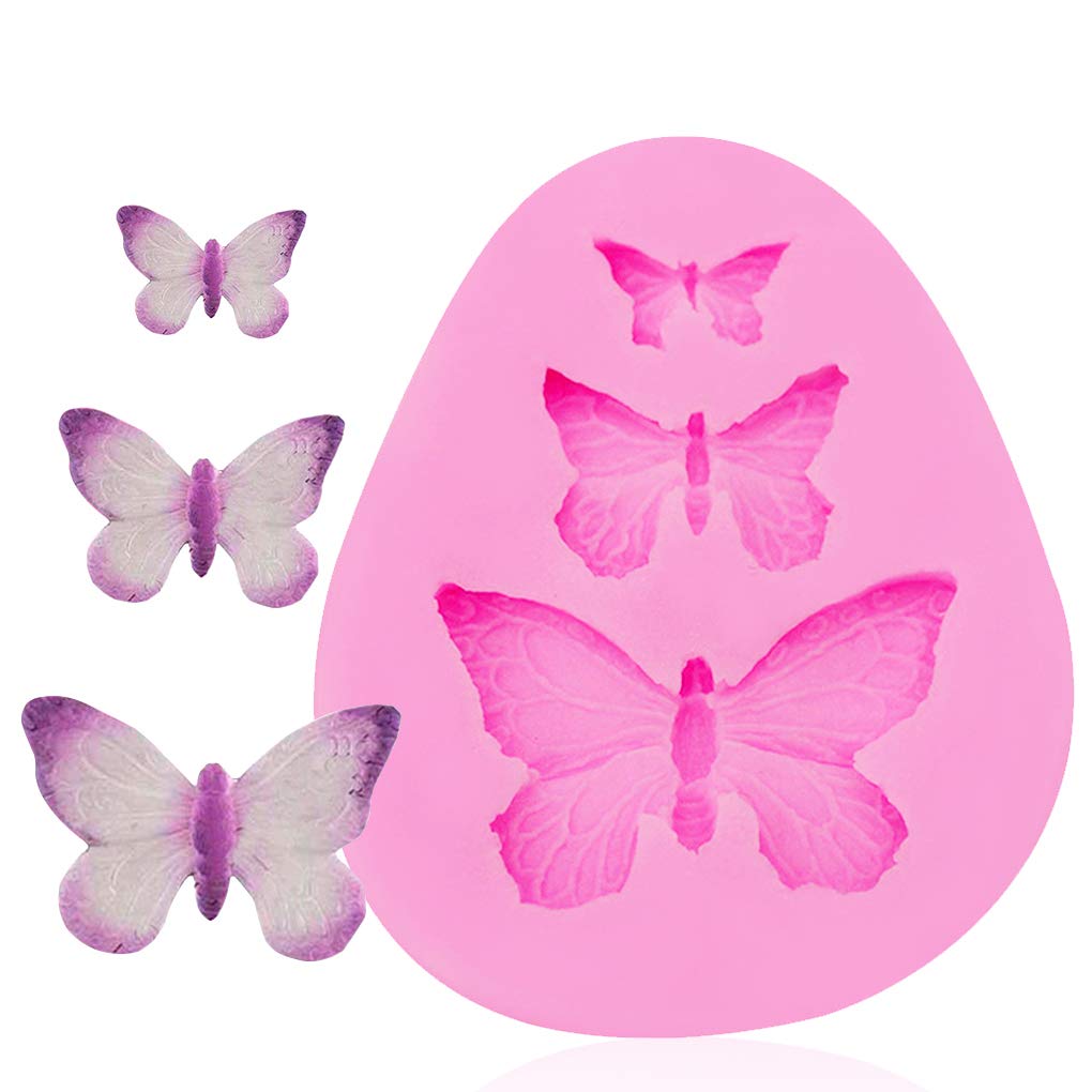 Rolin Roly 3Pcs Butterfly Fondant Silicone Mold Butterflies Cake Molds 3D Animal Candy Mould 3 Cavities Diy Decorating Desserts