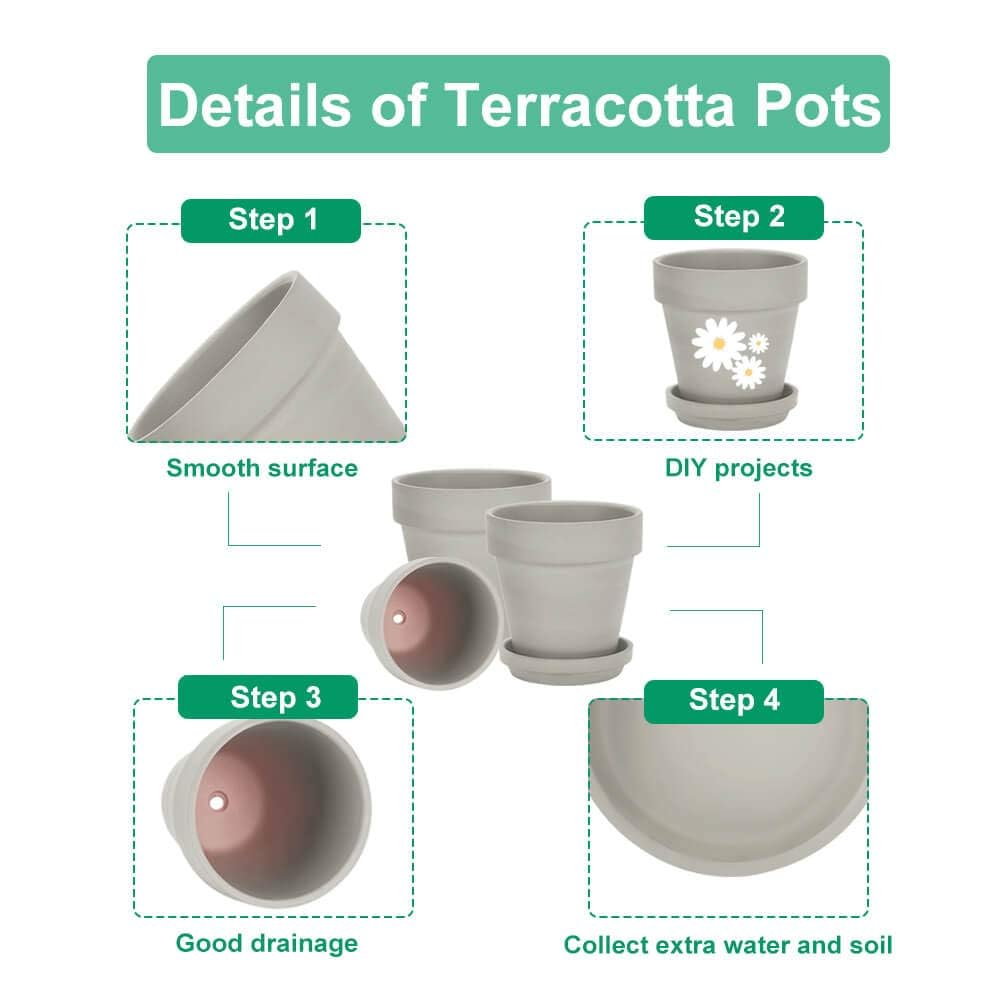 Vensovo 6 Inch Gray Terracotta Pot For Plant With Drainage - 4 Pack Large Terra Cotta Plant Pot With Drainage And Saucer, Flower