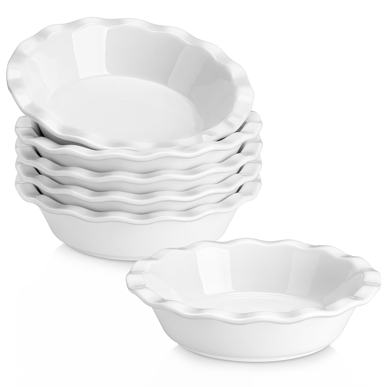 MALACASA Pie Pan, 12 OZ Mini White Pie Dish Set of 6, Ceramic Pie Dish for Baking, Small Quiche Baking Dish for Oven, Round Pie 