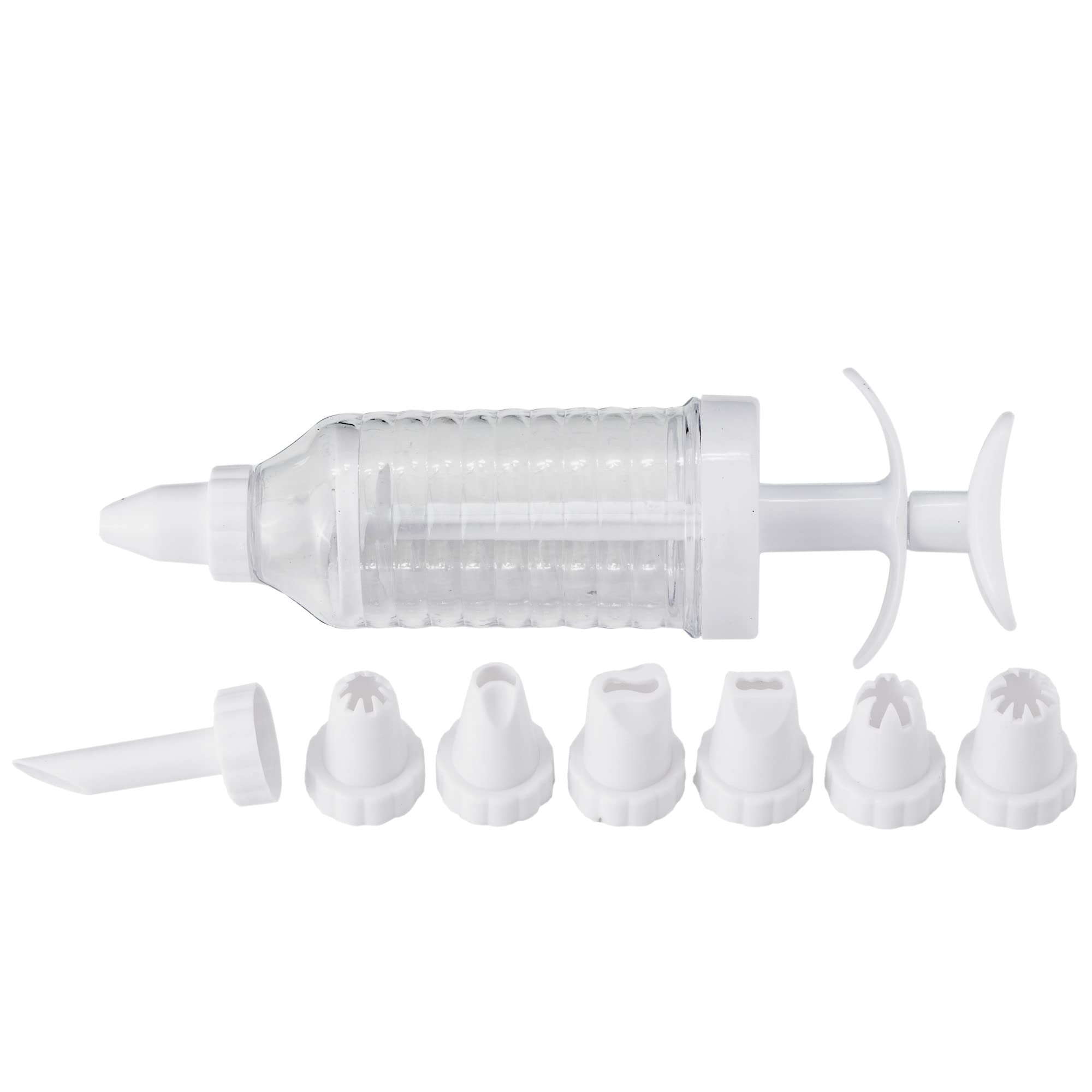 Chef Craft Select Plastic Icing Syringe, 7 Inches In Length With 8 Tips, White And Clear