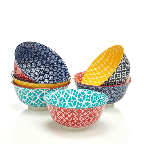 DOWAN 33 OZ Colorful Large Bowls Set of 6 - Ceramic Deep Bowls for Ramen  Pasta  Salad - Vibrant Patterned Porcelain Bowls for Kitchen Decor & Housewarming Gift - Dishwasher & Microwave Safe