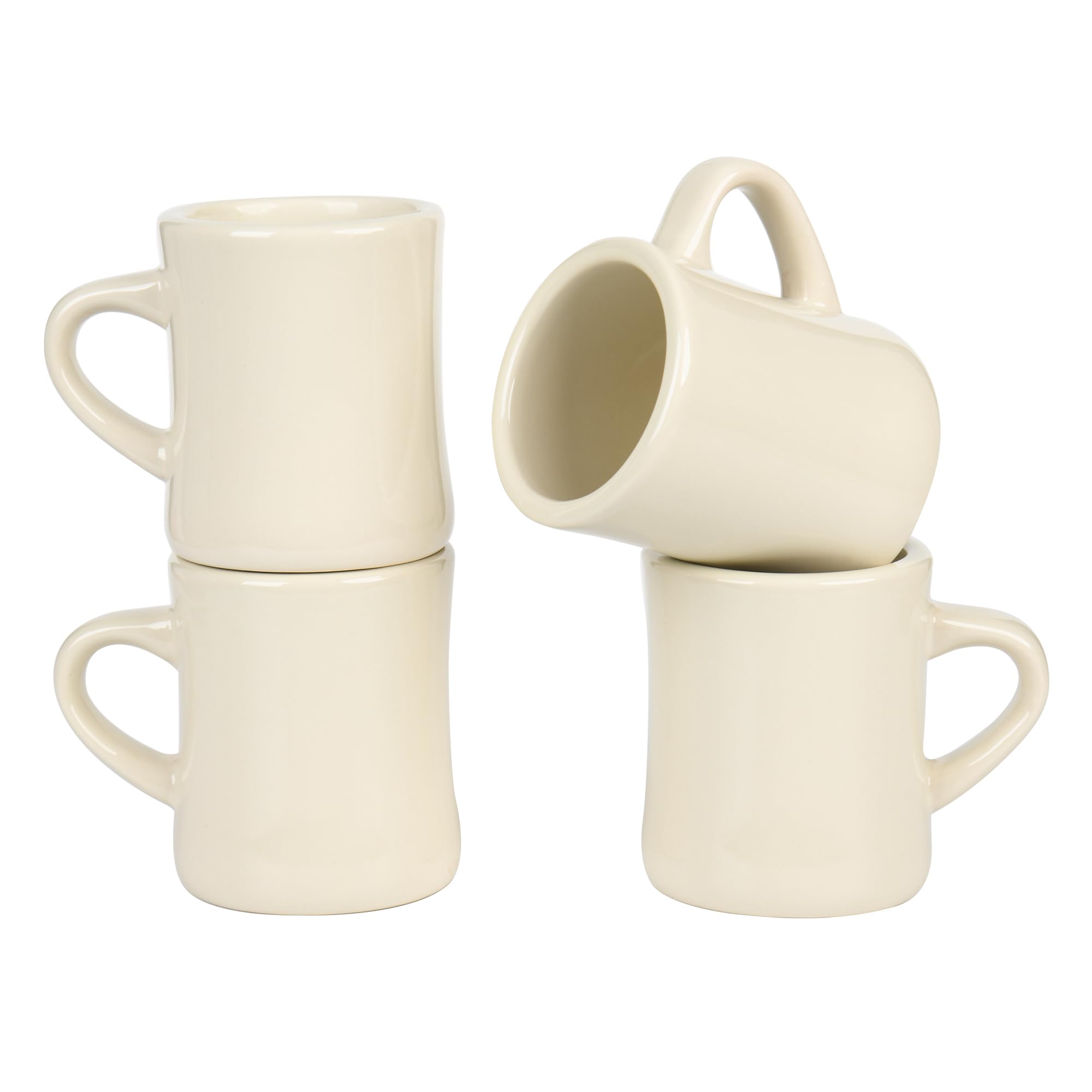 CAILIDE 11oz White Diner Coffee Mug Set of 4 Ceramic Mugs Great for Kitchen Set, Travel, and Hot Tea (Cream)