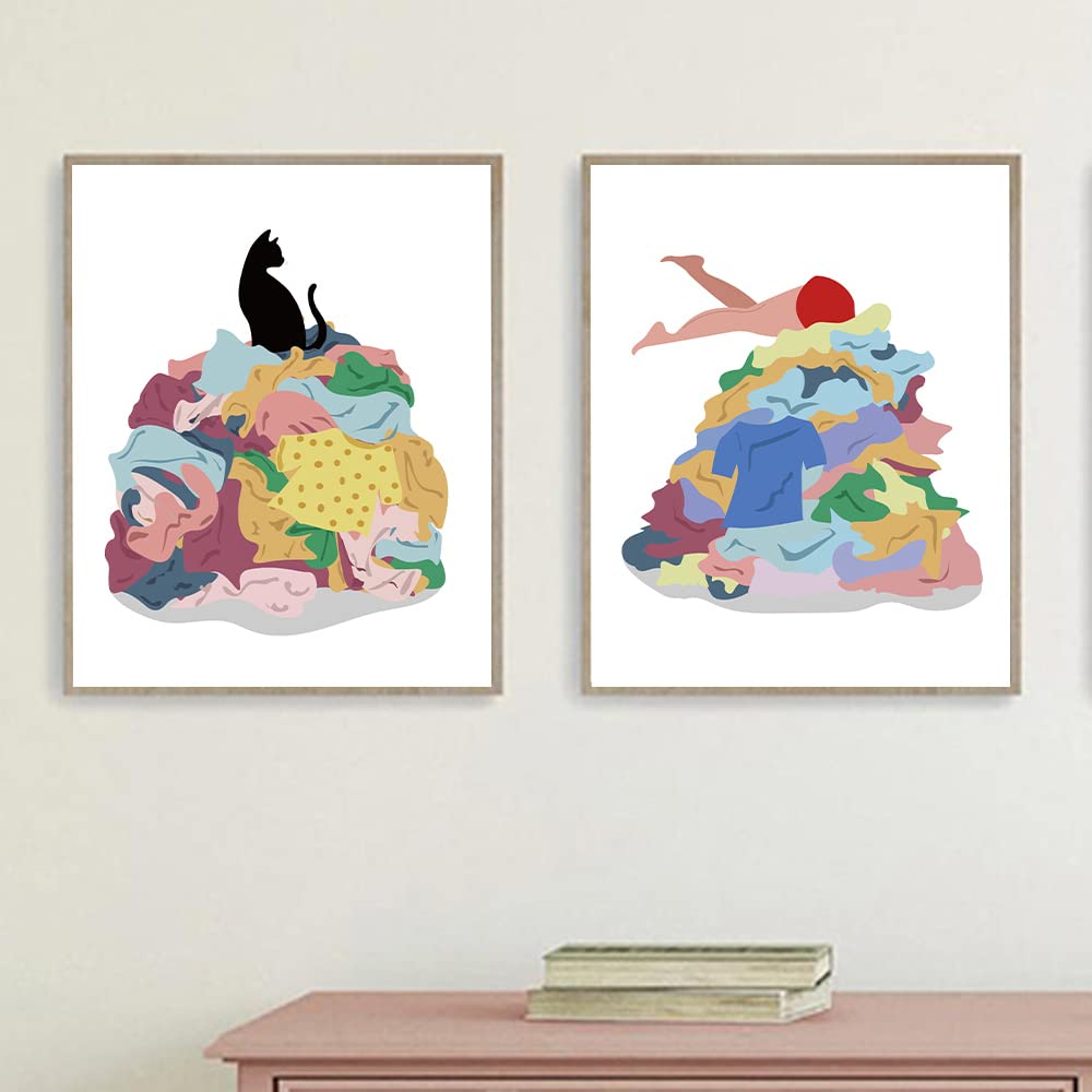 Suuura-Oo Laundry Room Wall Art Decor Prints Set Of 4(8''X10'' Unframed), Creative Illustration Laundry Room Rules Humorous Laun