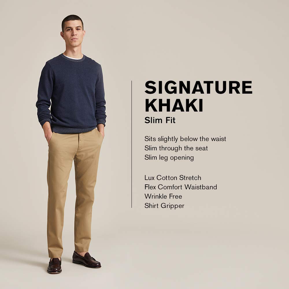 Dockers Mens Slim Fit Signature Khaki Lux Cotton Stretch Pants, Charcoal Heather, 31W X 32L