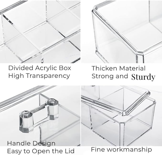 Utth-Dttk Clear Cotton Ball And Swab Holder 3 Divided Compartments With Lid, , Waterproof Bathroom Organizers Small Plastic Stor