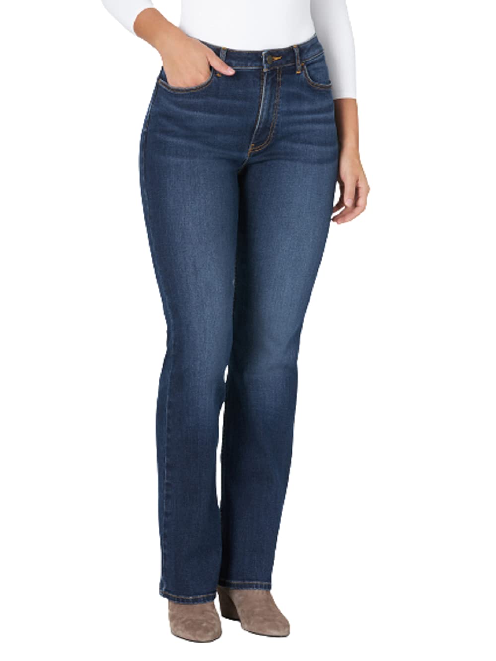 Wrangler Womens High Rise True Straight Fit Jeans, Stockton, 4 30 Us