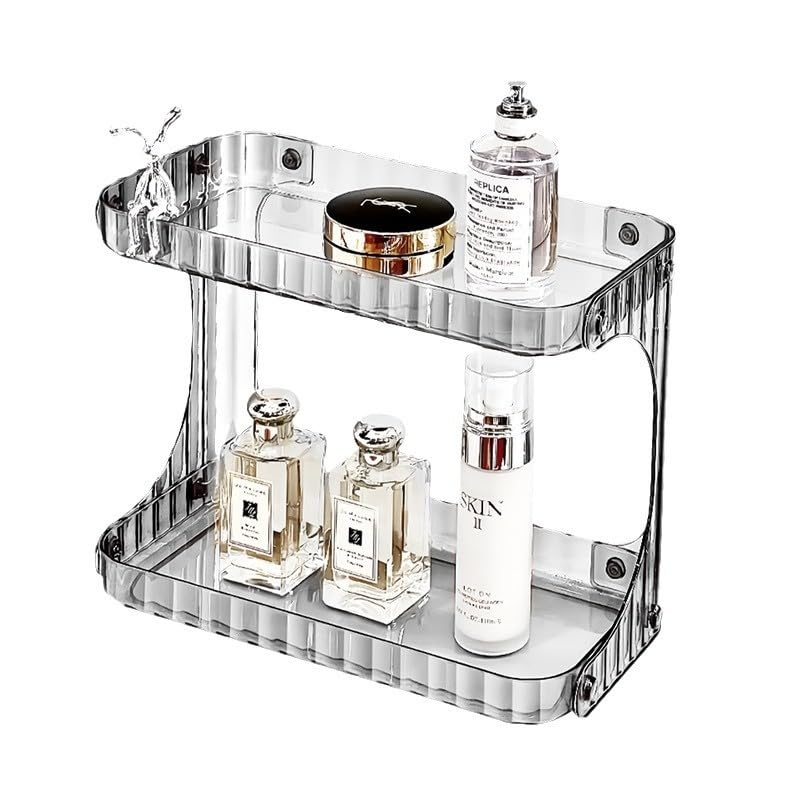 Acrylic Makeup Organizer Countertop,Clear 2Tier Standing Counter Shelf | Skincare Organizers For Dresser,MultiPurpose Countert