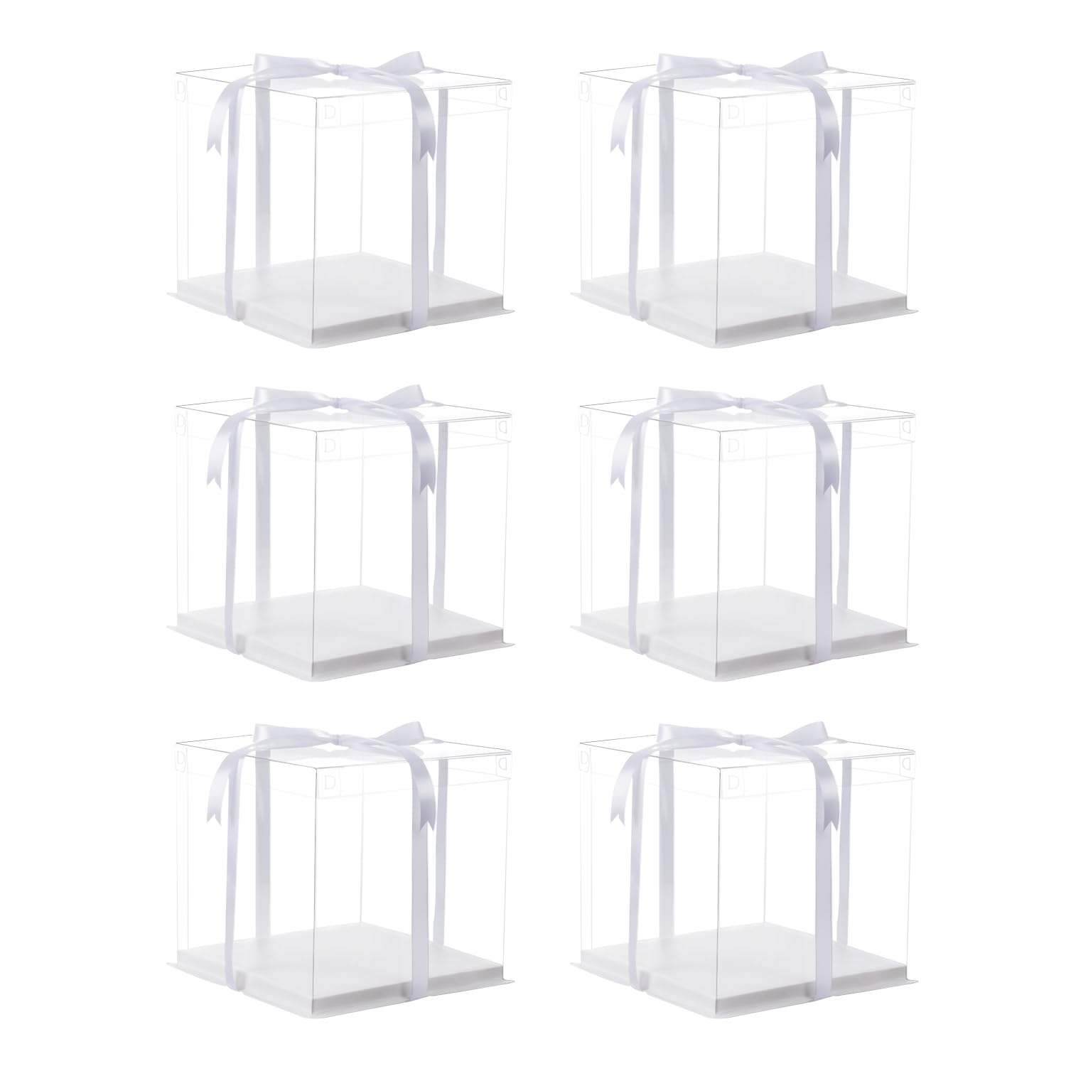Xininsun 6Pcs Clear Cake Boxes With Ribbon, 6Inch Cake Boxes For Christmas Bakery Treat,Holiday Pastries,Gift Giving-White
