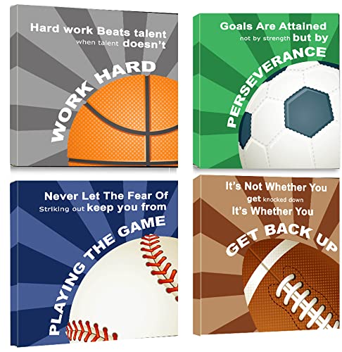 Kailefu-Colorful Sports Inspirational Quotes Framed Canvas Wall Art -Motivational Basketball Baseball Soccer Football Quotes Spo