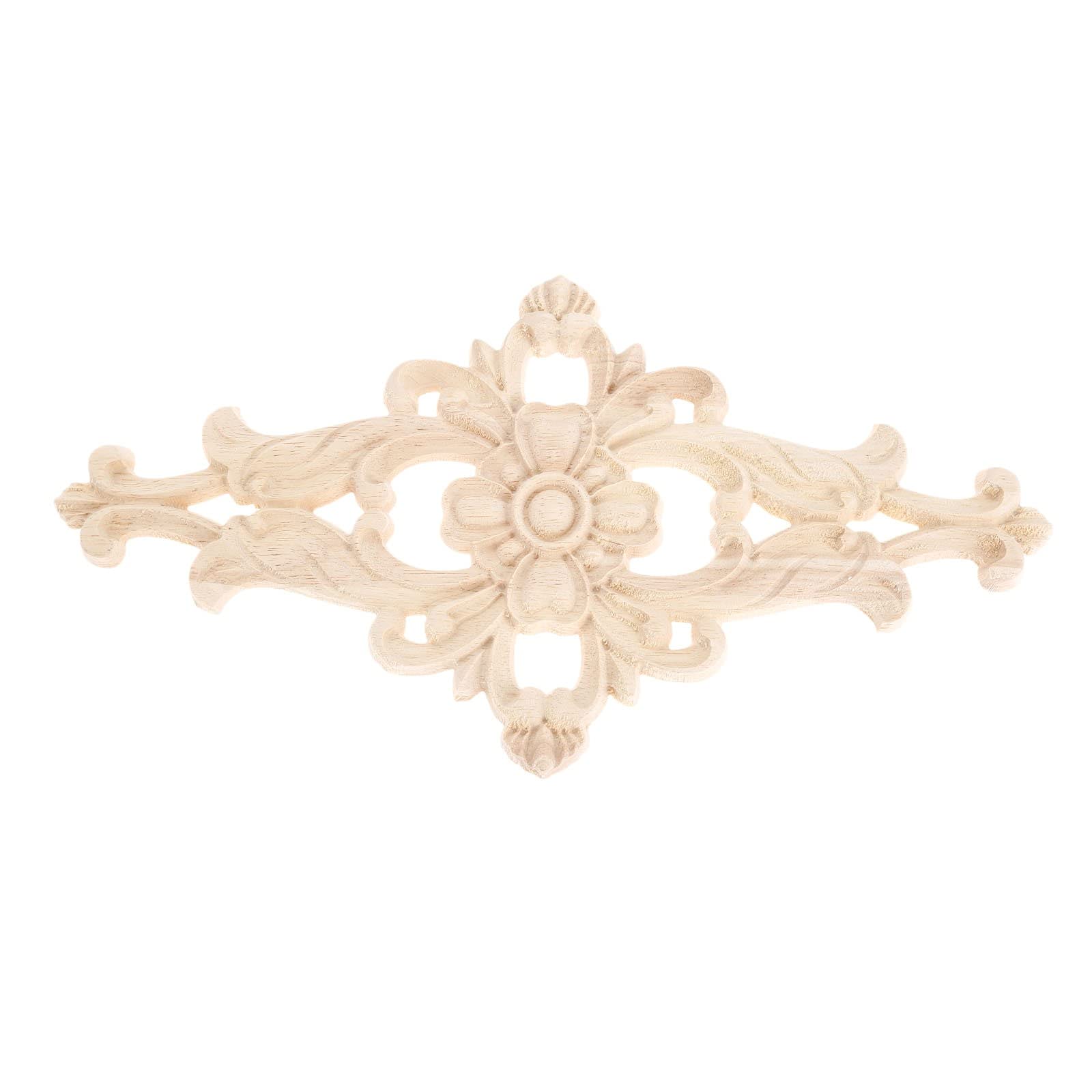 MUXSAM 2-Pack Wood-Carved Furniture Applique Onlay 27x14cm/10.63''x5.51''  Center Flower Decal for Cupboard Dresser Cabinet Chest Bed Door Wall Wardrobe Ceiling