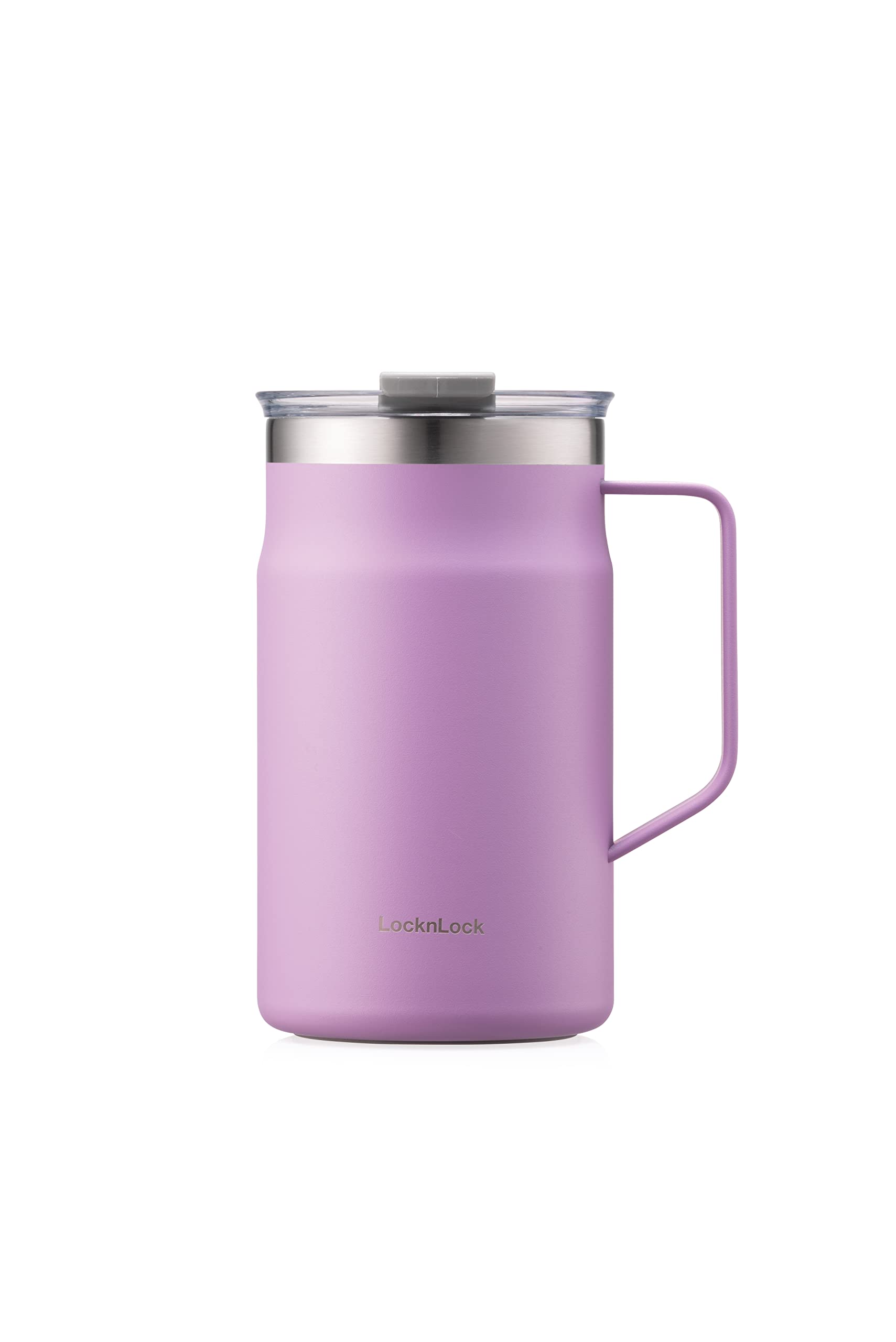 Locknlock Metro Mug Premium 18/8 Stainless Steel Double Wall Insulated With Handle Perfect For Table With Lid, Lavender, 20 Oz