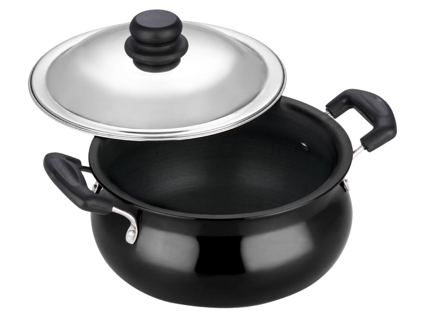 Vinod Black Pearl Hard Anodised Non Stick Handi With Lid - 3.8 Litre, Small | 3.25Mm | Biryani Pot Induction Friendly | 2 Year W