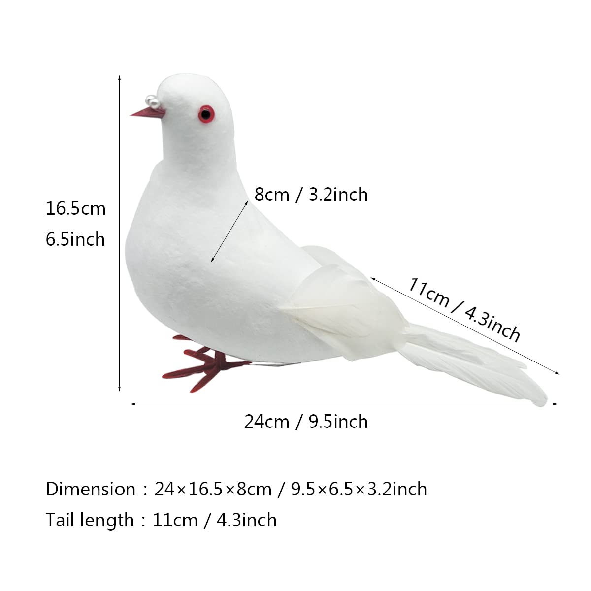 LWINGFLYER Large White Doves 9.5-Inch Artificial Simulation Foam Bird Feathered Dove for Craft Wedding Decoration Party Accessor