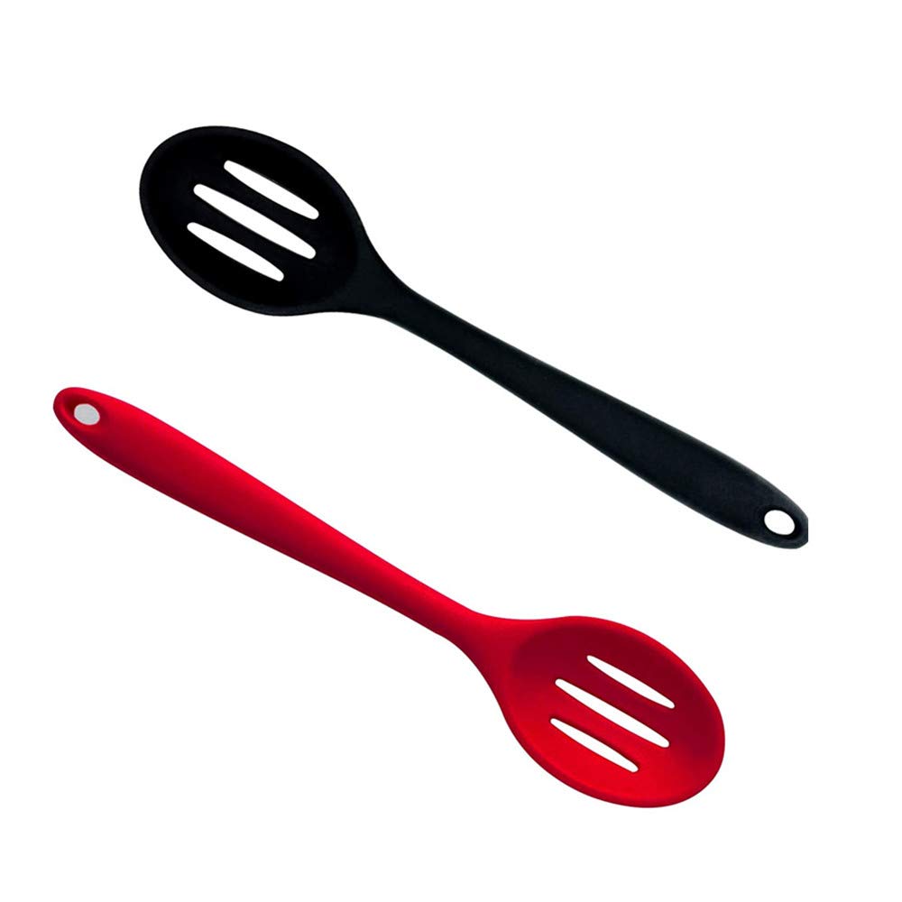 Kitchen Slotted Spoon, 2 Pcs Silicone Spoon Heat Resistant, Non Scratch Cooking Spoons Set For Stirring, Scooping And Mixing, Re