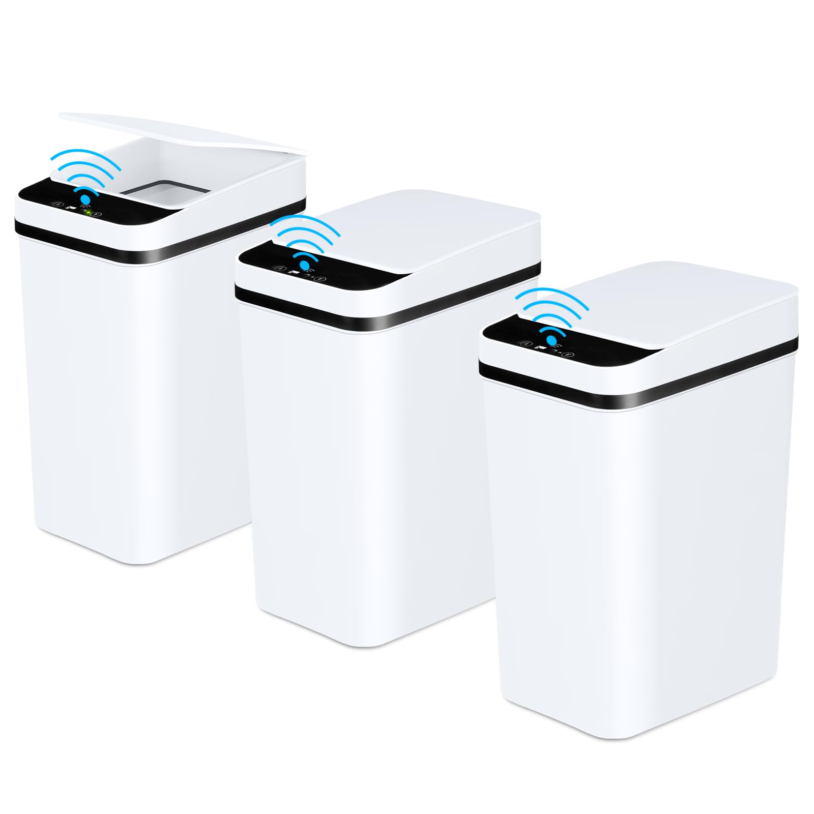 Bathroom Automatic Trash Can 3 Pack 2.2 Gallon Motion Sensor Touchless Small Slim Garbage Can With Lid Smart Electric Narrow Gar