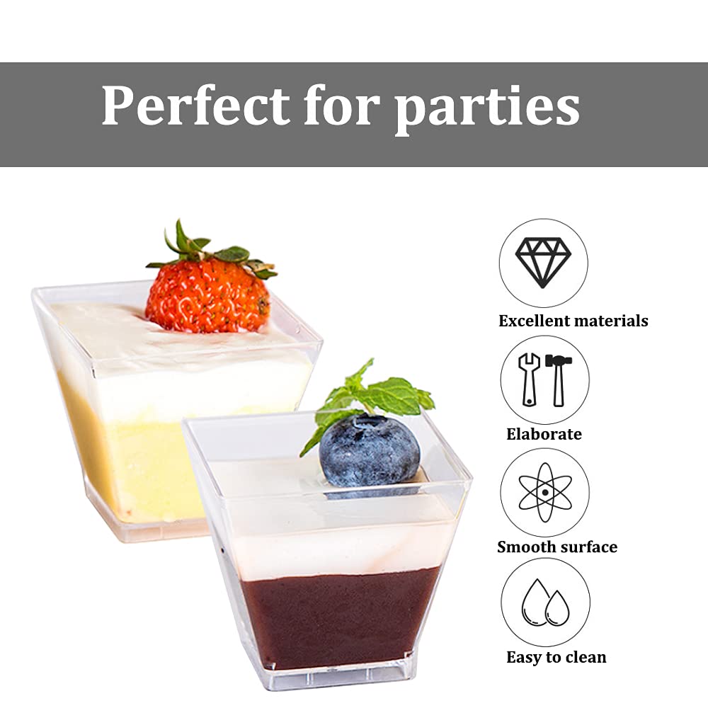 Jnnzzggu 50Pcs Square Mini Plastic Dessert Cups,3.5Oz Clear Plastic Parfait Appetizer Cup For Desserts,Appetizers,Ice Cream