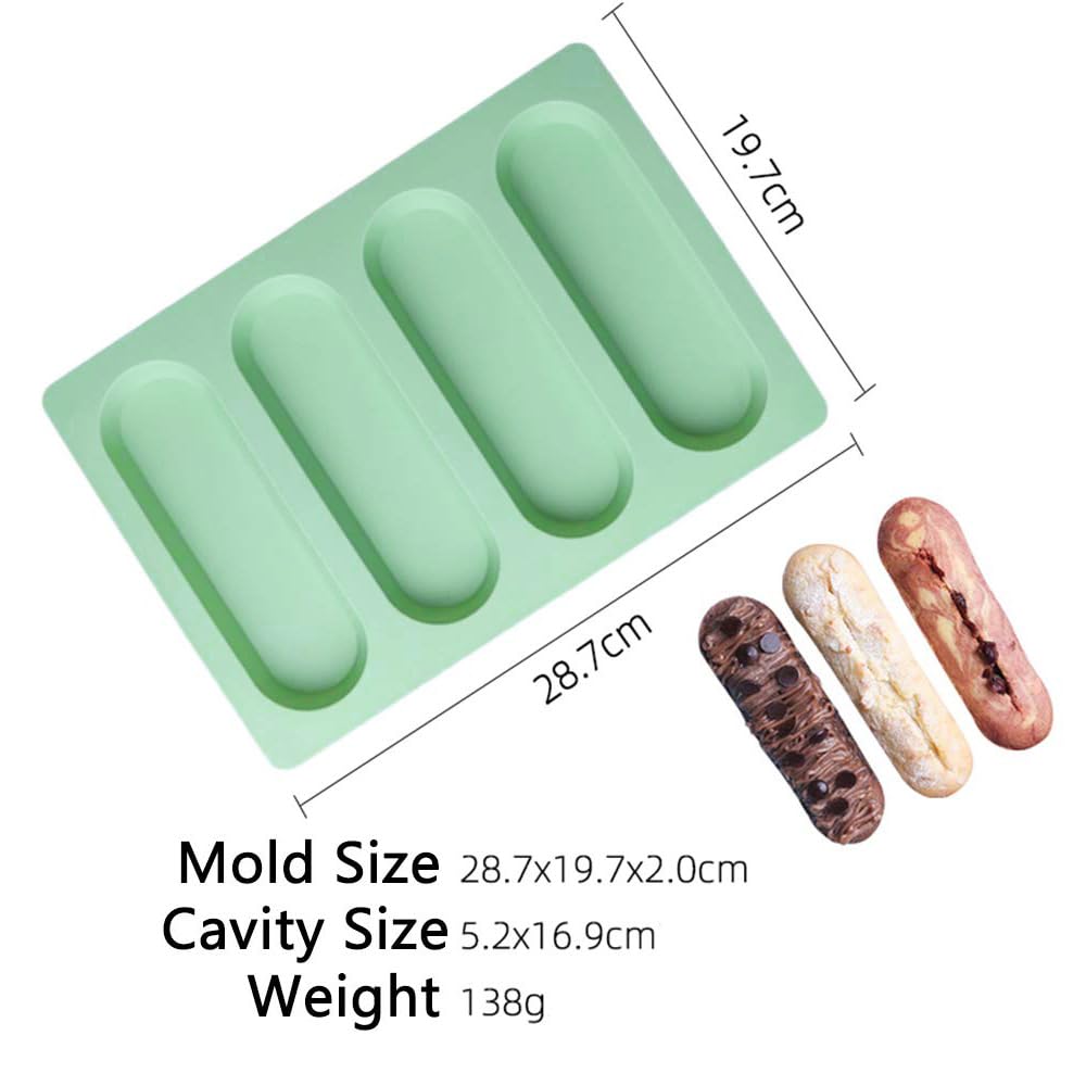 2 Pcs Eclair Mold Silicone Hot Dog Bun Molds Granola Bar Mold Nonstick & Heat Proof Baking Pan Bread Mold For Homemade Hotdog Bu