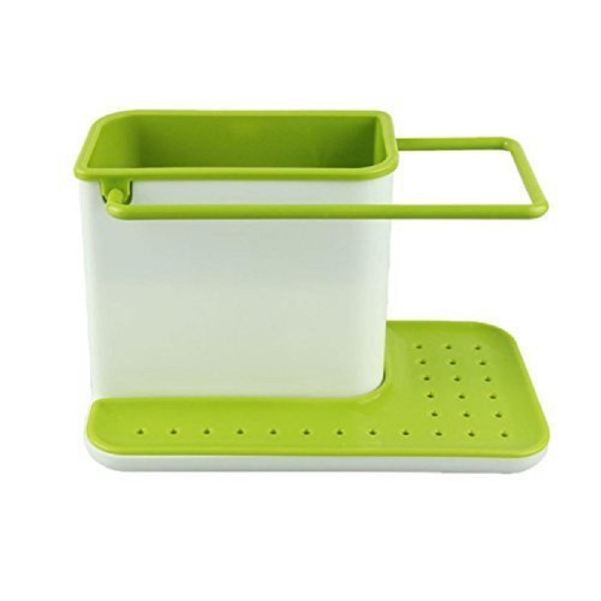 Kitchen Sink Organizer With Drip Tray And Cloth Hanger  Plastic Countertop Holder For Dish Soap, Brush And Sponge