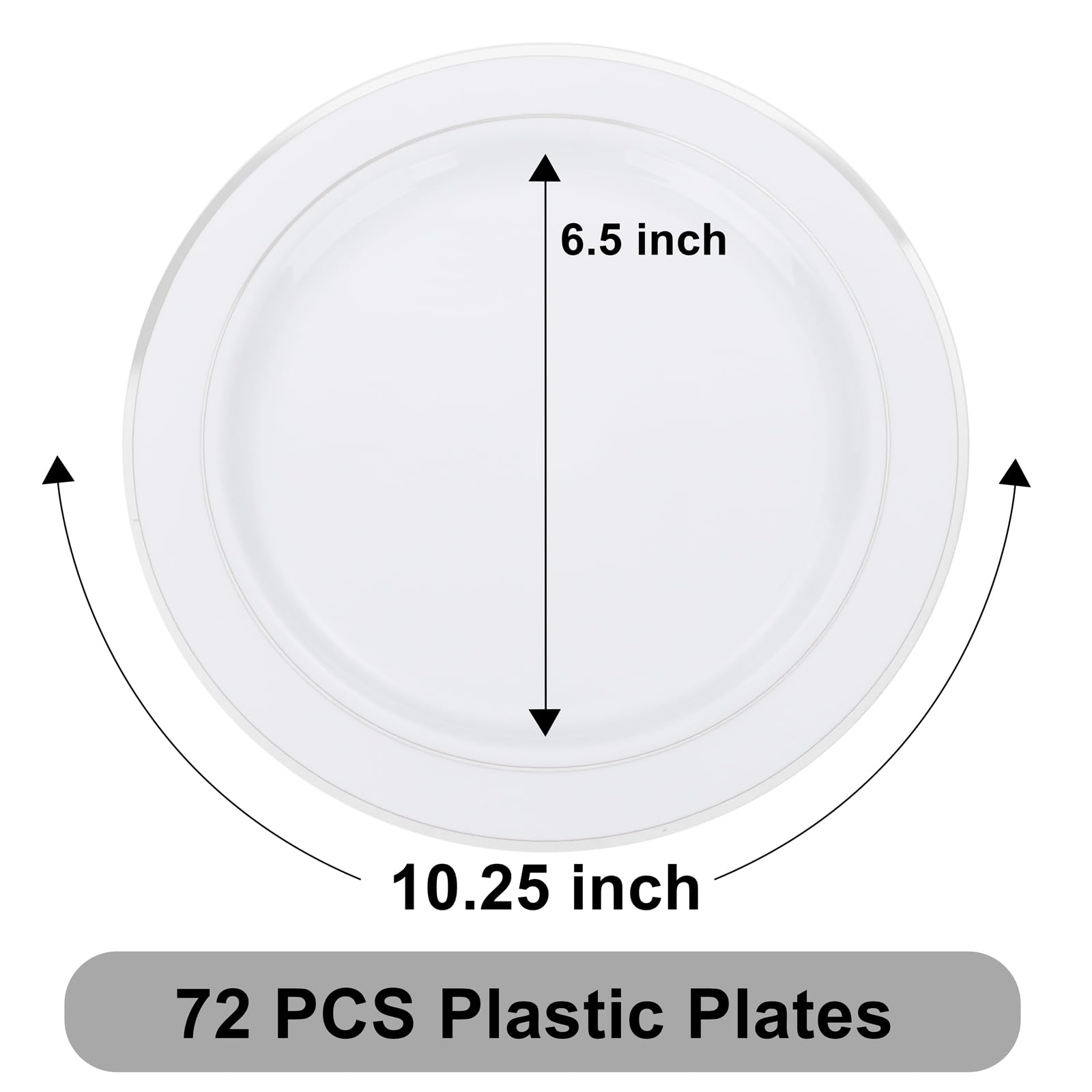 Wellife Silver Plastic Dinner Plates 72 Pieces, 10.25'' Silver Disposable Plates, Premium Hard Plastic Lunch Plates, Ideal For W