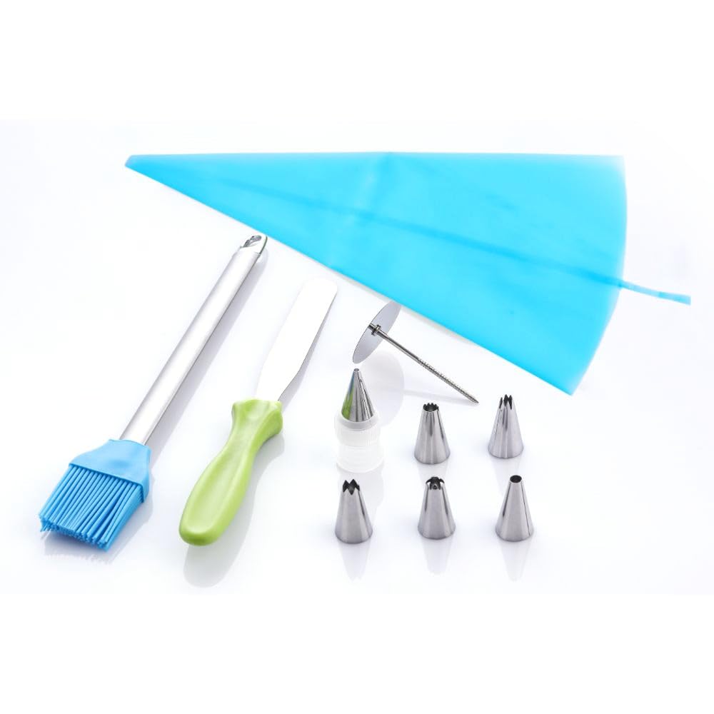 Hs Icing Bag Decorating Set With 6 Assorted Nozzles, Cupholder, Mini Spatula, Pastry Brush, Flower Nail & Baking Tools  Complet