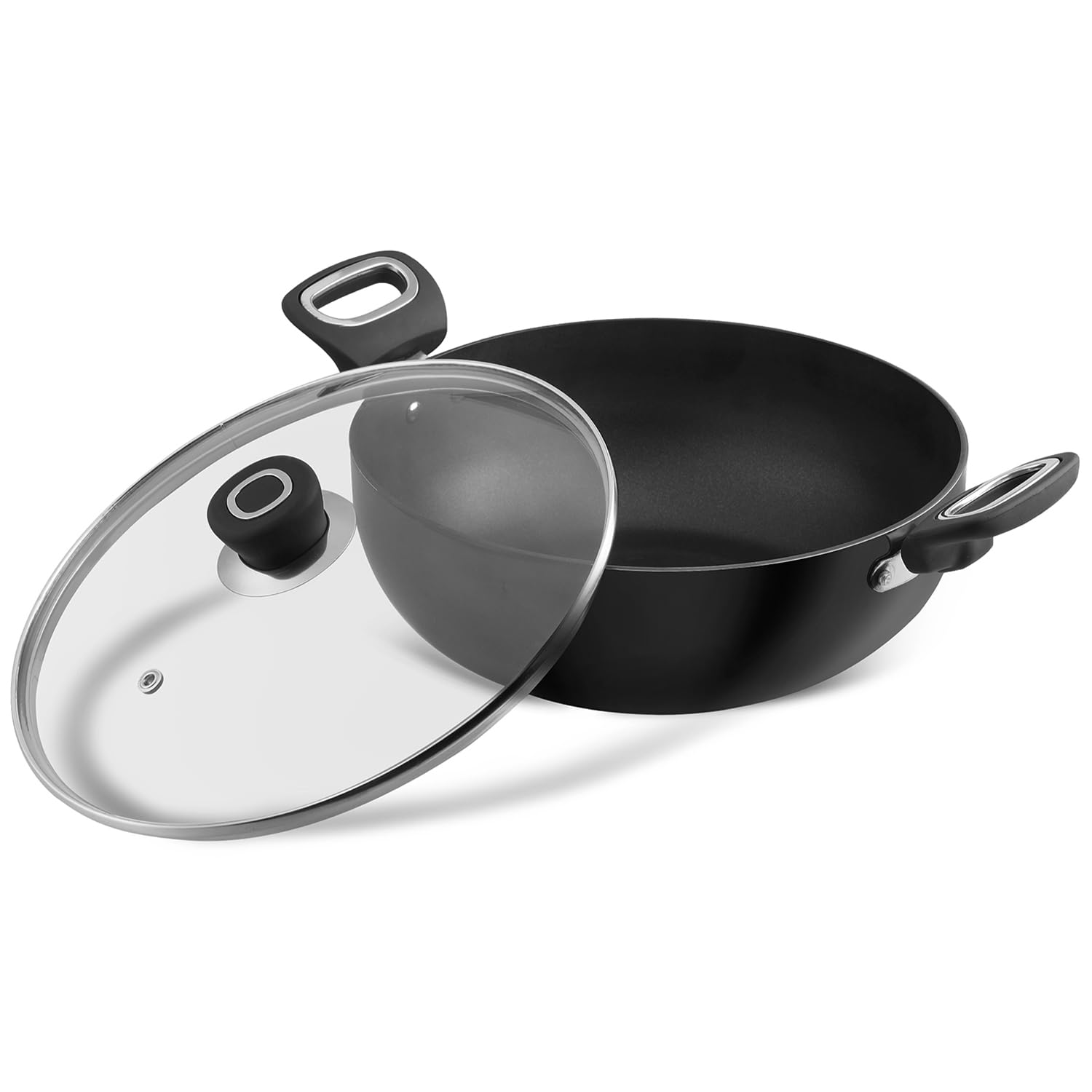 Vinod Hanos Hard Anodised Non Stick Kadai With Lid 2.6 Litre, 22 Cm | 5X Longer Life | Soft-Touch Handle | Kadai For Cooking & F
