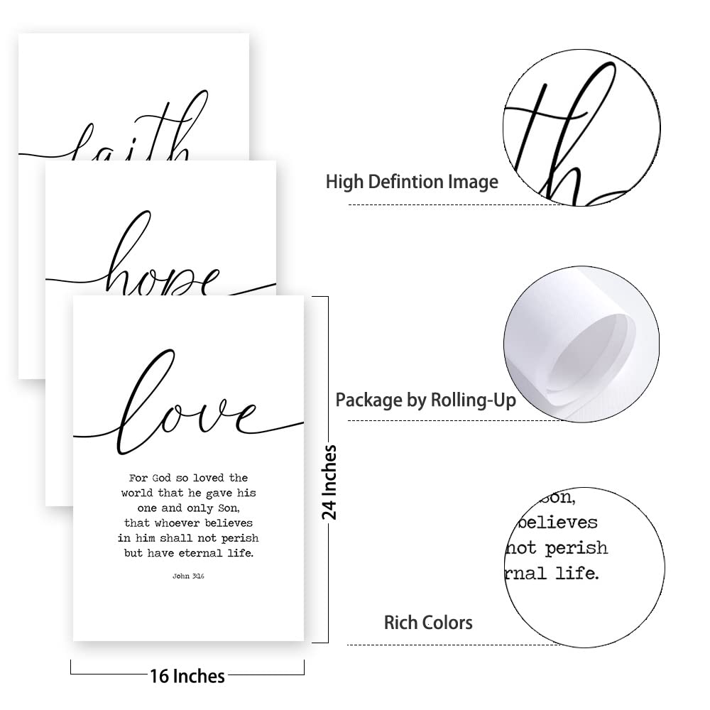 Faith Hope and Love Bible Verses 3 Piece Canvas Wall Art Decor Serenity Prayer Wall Art or Living Room Large Size Christian Art Religious Quotes Wall Decor Unframed Love Wall Art Prints 16x24inchx3