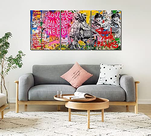 Mamago Banksy Graffiti Wall Art 3 Pieces Motivational Quote Love Is All We Need Canvas Print Poster For Living Room Bedroom Mode