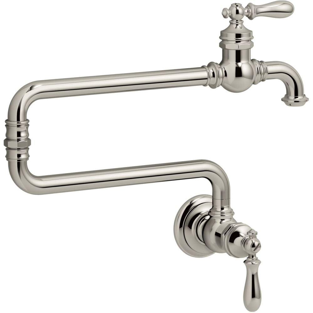 KOHLER K-99270-SN Artifacts Single-Hole Wall-Mount Pot Filler Kitchen Sink Faucet with 22-Inch Extended Spout, Vibrant Polished 