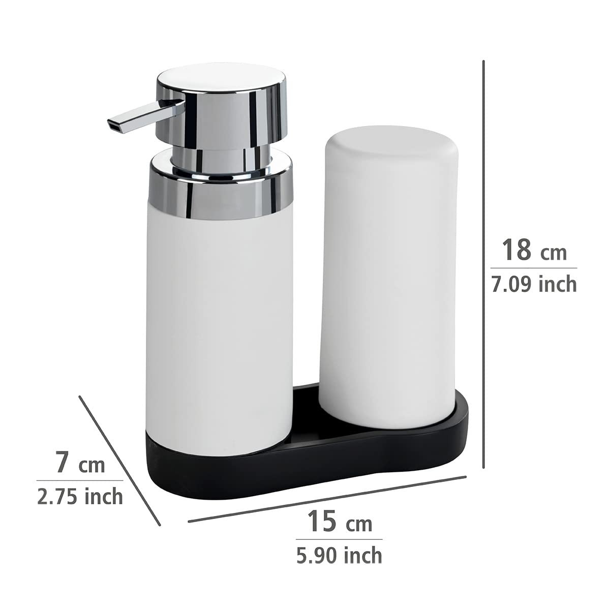 Wenko Dish Soap Dispenser Station For Kitchen Sink, Squeeze Bottle For Washing Up Liquid And Hand Soap, Round Refillable Plastic