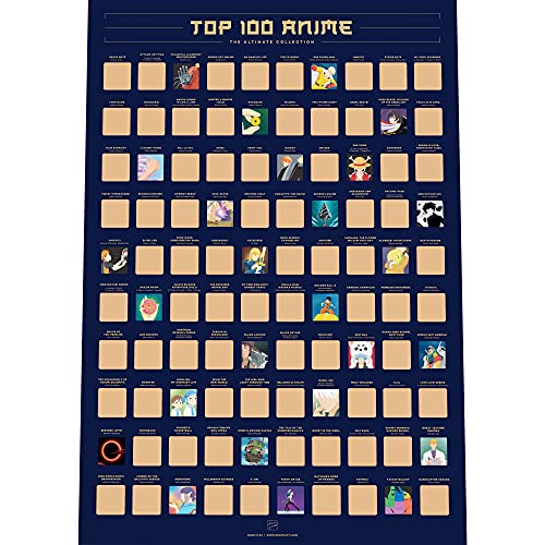 Enno Vatti 100 Anime Scratch Off Poster - Top Animes Of All Time (16.5'' X 23.4'')- Ultimate Bucket List/Cool Anime Stuff- Best