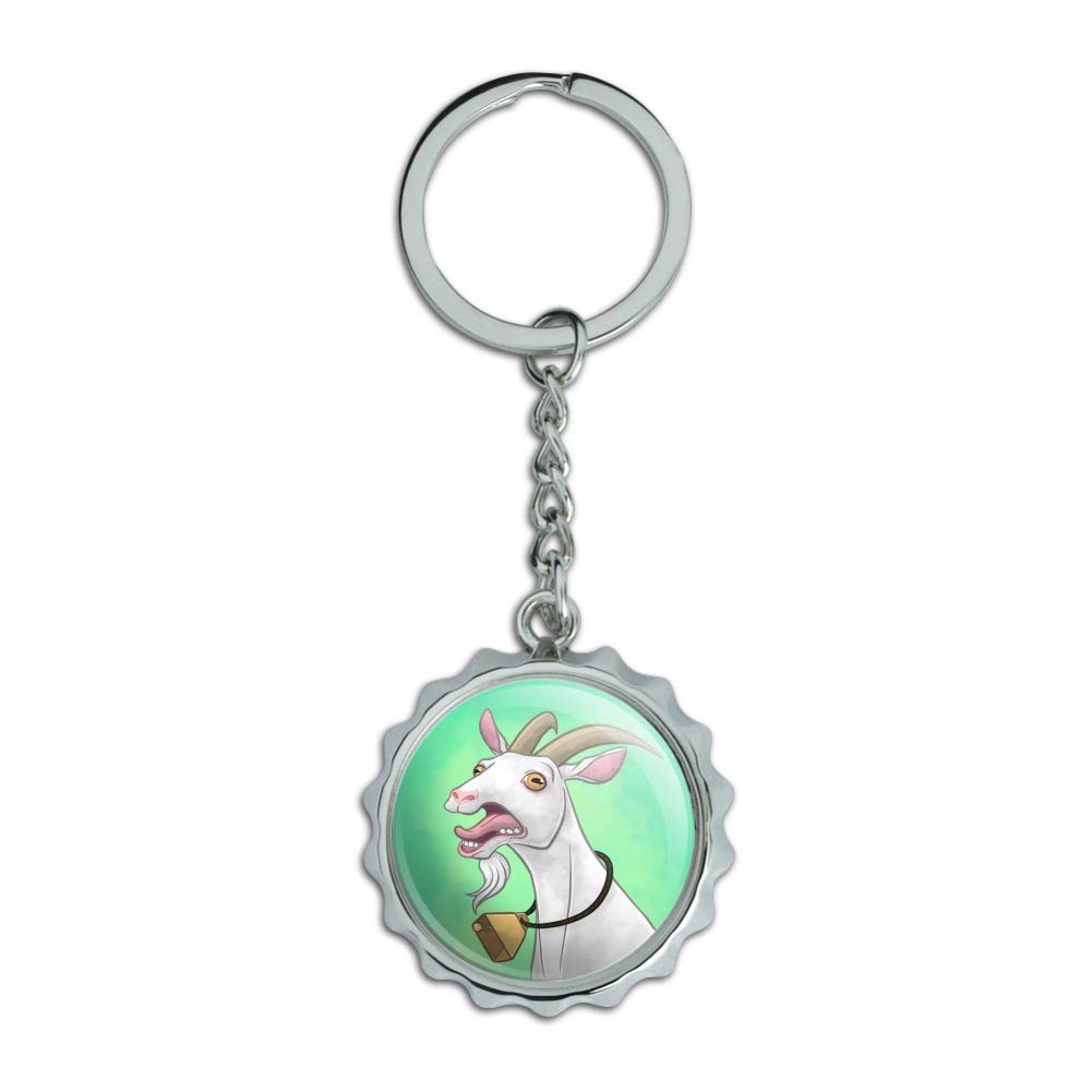 Screaming Goat Keychain Chrome Plated Metal Pop Cap Bottle Opener