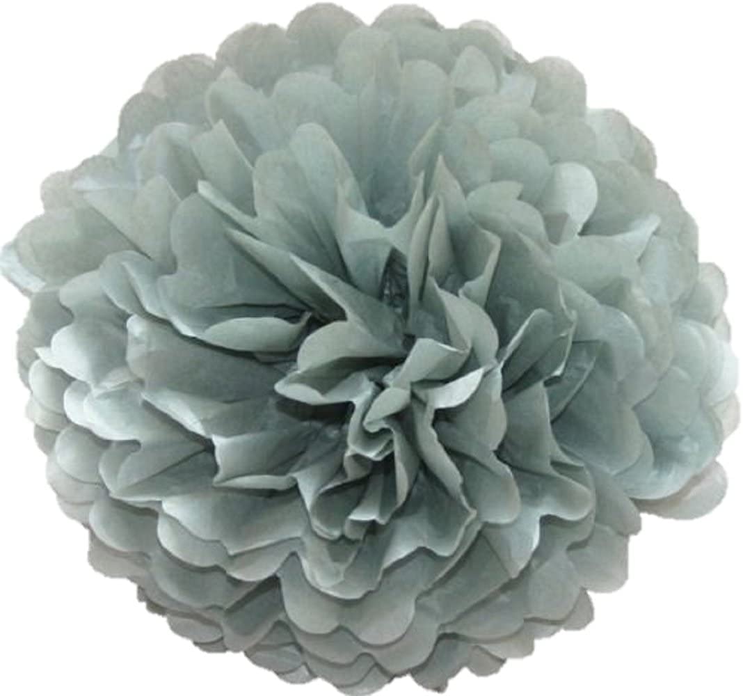 Pack Of 10 Tissue Paper Flower Ball Pom Pom Party Decoration Indoor Outdoor 6'' 8'' 10'' 12'' 14'' (Grey, 6'')