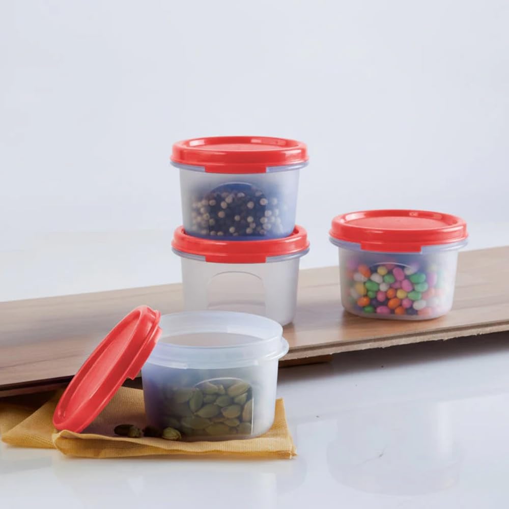Mm Round Storage Containers 200Ml Set Of 4 | Airtight Modular Kitchen Containers For Spices, Dry Fruits & Snacks | Food Grade Bp