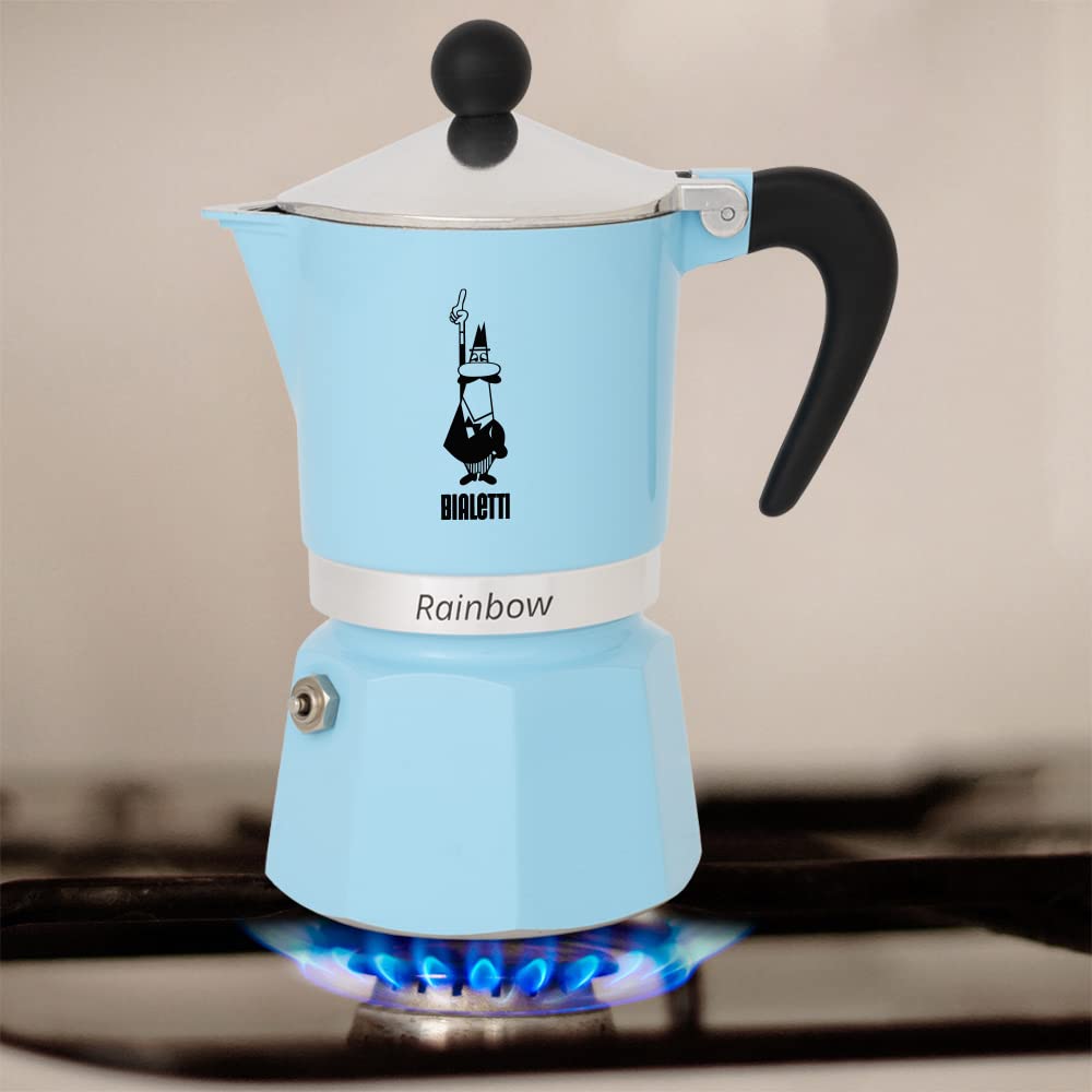 Bialetti - Rainbow: Stovetop Espresso Maker  Moka Pot 6 cups (84 Oz - 250 Ml)  Aluminium  Light blue