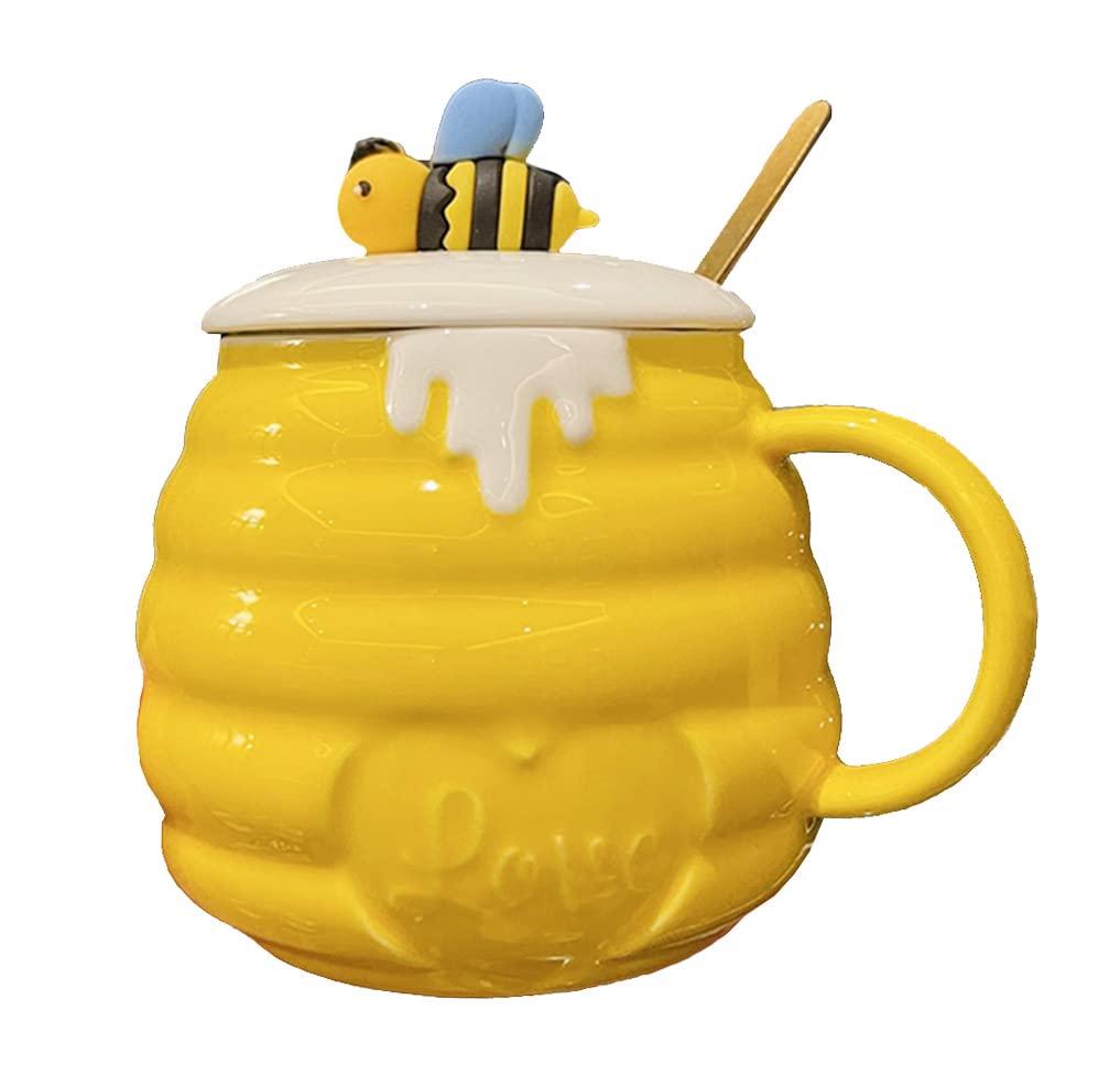 Mozacona Ceramic Mug Bee Honey Jar Relief Coffee Mug With Spoon