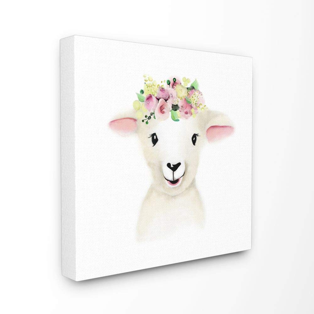 The Kids Room By Stupell Cute Cartoon Baby Lamb Sheep Flower Crown Farm Animal Painting Canvas Wall Art, 30 X 30, Multi-Color